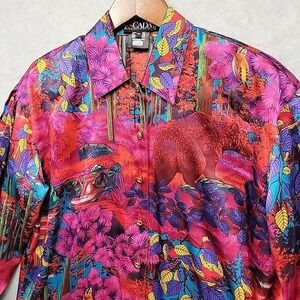 Vintage ESCADA Nature Print Silk Blouse LongSleeve Top Sz 36 Medium Colorful EUC